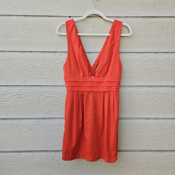 Free People orange deep v mini dress with pockets size 8 - Picture 1 of 9